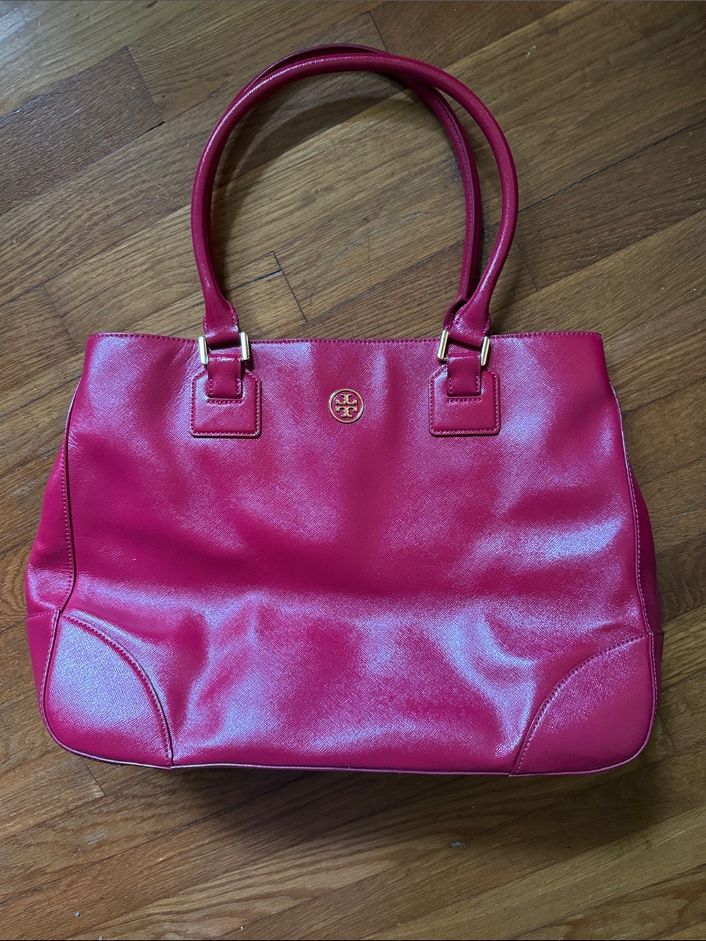 Tory Burch Creamy Raspberry laptop shoulder bag